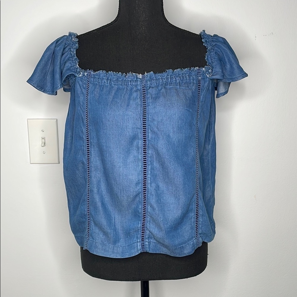 DESIGN LAB LORD & TAYLOR Blue Off-Shoulder Women's Top